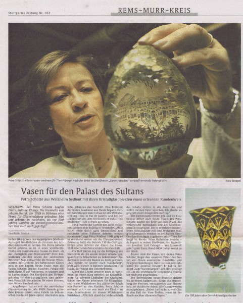 Zeitungsartikel aus der Stuttgarter Zeitung "Vasen für den Palast des Sultans"