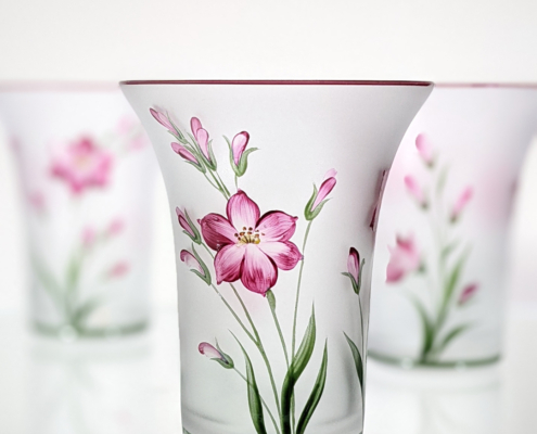 painted gladiolus on crystal glass