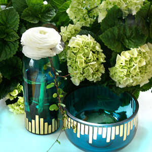 Schale und Vase aus Türkisfarbenem Kristallglas