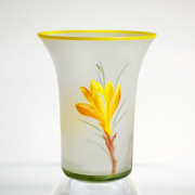 painpainted yellow crocus flower on premium crystal glass